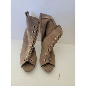 Anne Michelle True Love Women's Open Toe Lace Up Tan Ankle Stiletto Boots Sz 11